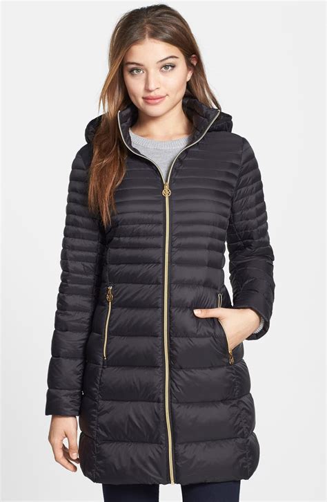 michael kors down coat racoon navy|michael kors packable jacket.